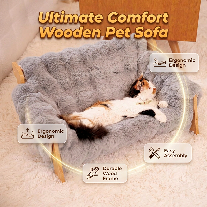 🐾 PROMO FLASH : 50% DE RÉDUCTION ! ✨ Lit Surélevé en Bois pour Animaux – Cadre Naturel & Coussin Peluche Ultra-Doux – Lavable en Machine for Confort Toutes Saisons 🛌