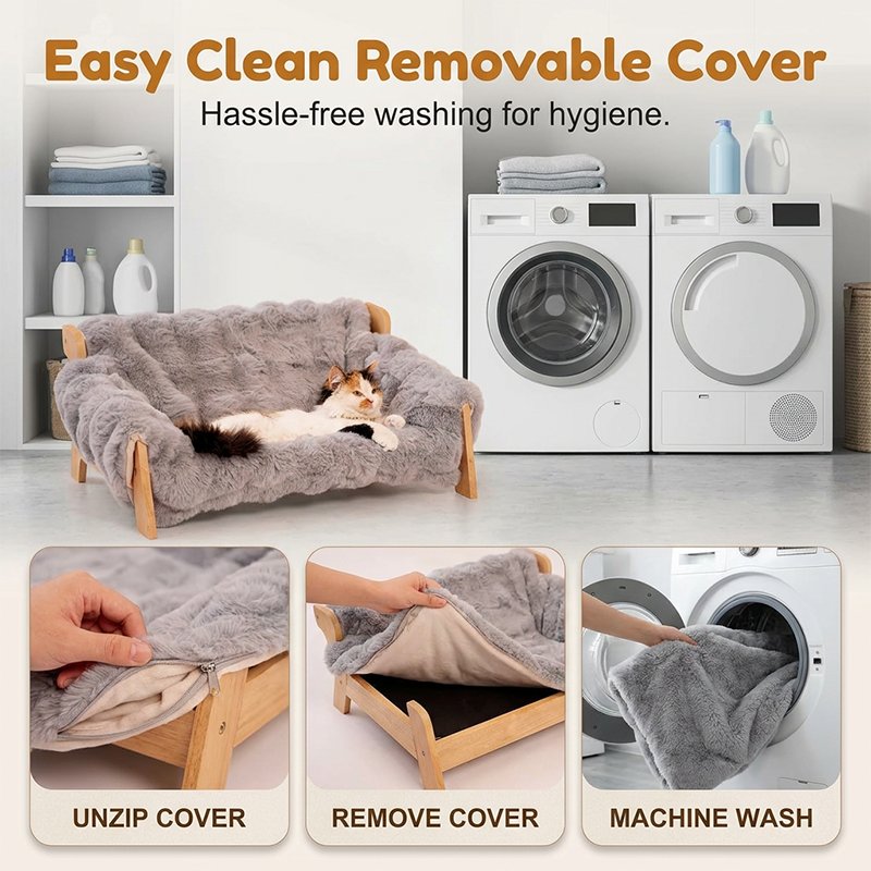 🐾 PROMO FLASH : 50% DE RÉDUCTION ! ✨ Lit Surélevé en Bois pour Animaux – Cadre Naturel & Coussin Peluche Ultra-Doux – Lavable en Machine for Confort Toutes Saisons 🛌