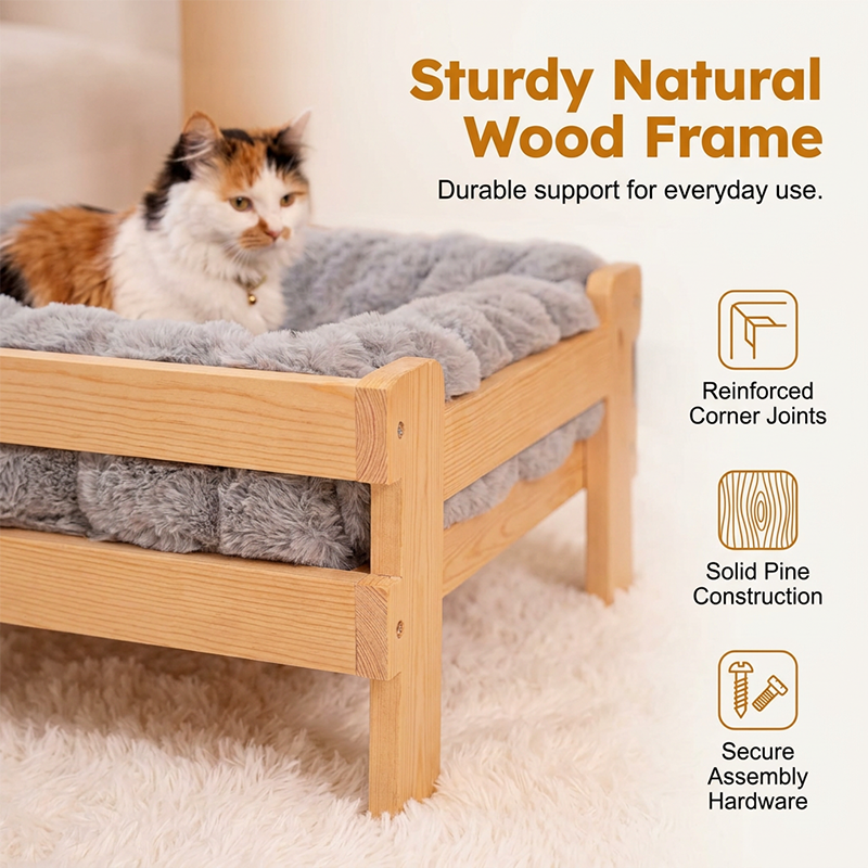 🐾 PROMO FLASH : 50% DE RÉDUCTION ! ✨ Lit Surélevé en Bois pour Animaux – Cadre Naturel & Coussin Peluche Ultra-Doux – Lavable en Machine for Confort Toutes Saisons 🛌