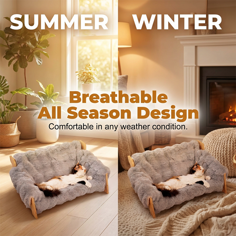 🐾 PROMO FLASH : 50% DE RÉDUCTION ! ✨ Lit Surélevé en Bois pour Animaux – Cadre Naturel & Coussin Peluche Ultra-Doux – Lavable en Machine for Confort Toutes Saisons 🛌