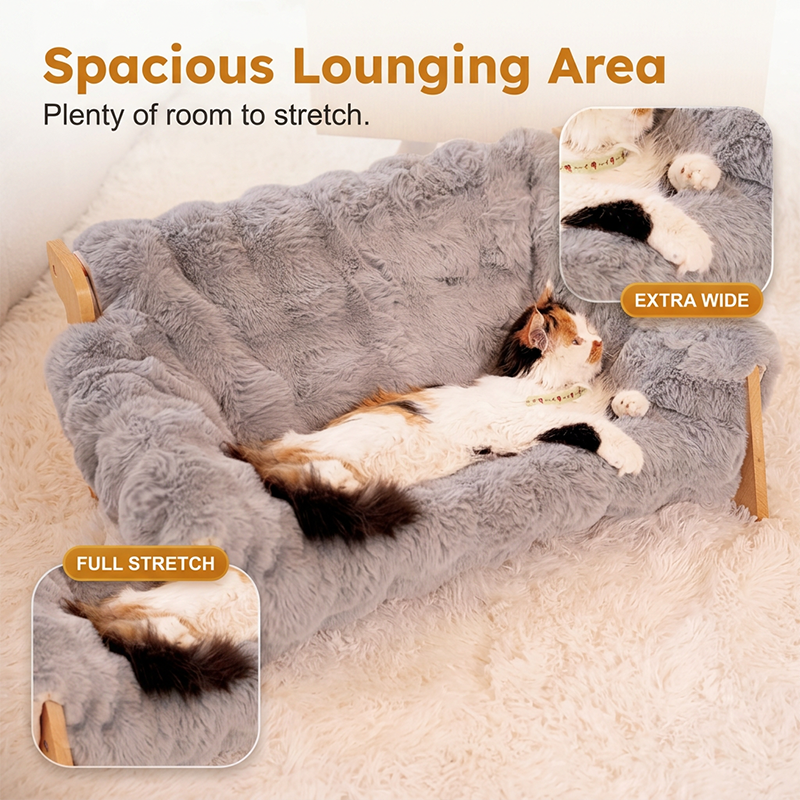 🐾 PROMO FLASH : 50% DE RÉDUCTION ! ✨ Lit Surélevé en Bois pour Animaux – Cadre Naturel & Coussin Peluche Ultra-Doux – Lavable en Machine for Confort Toutes Saisons 🛌
