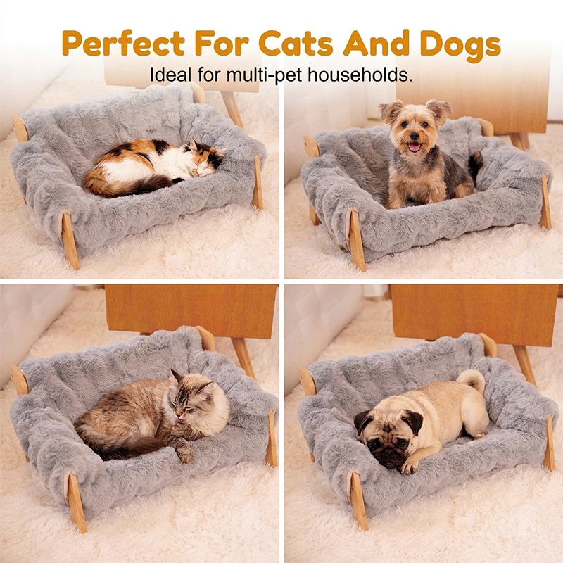 🐾 PROMO FLASH : 50% DE RÉDUCTION ! ✨ Lit Surélevé en Bois pour Animaux – Cadre Naturel & Coussin Peluche Ultra-Doux – Lavable en Machine for Confort Toutes Saisons 🛌