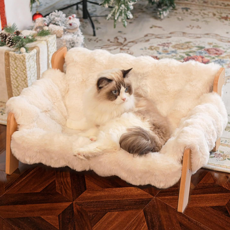 🐾 PROMO FLASH : 50% DE RÉDUCTION ! ✨ Lit Surélevé en Bois pour Animaux – Cadre Naturel & Coussin Peluche Ultra-Doux – Lavable en Machine for Confort Toutes Saisons 🛌