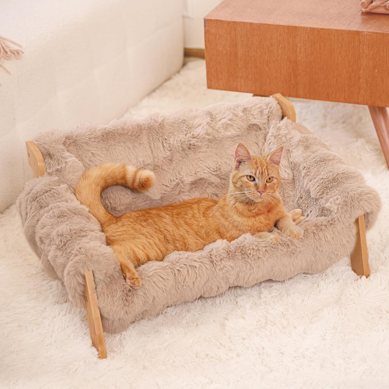 🐾 PROMO FLASH : 50% DE RÉDUCTION ! ✨ Lit Surélevé en Bois pour Animaux – Cadre Naturel & Coussin Peluche Ultra-Doux – Lavable en Machine for Confort Toutes Saisons 🛌
