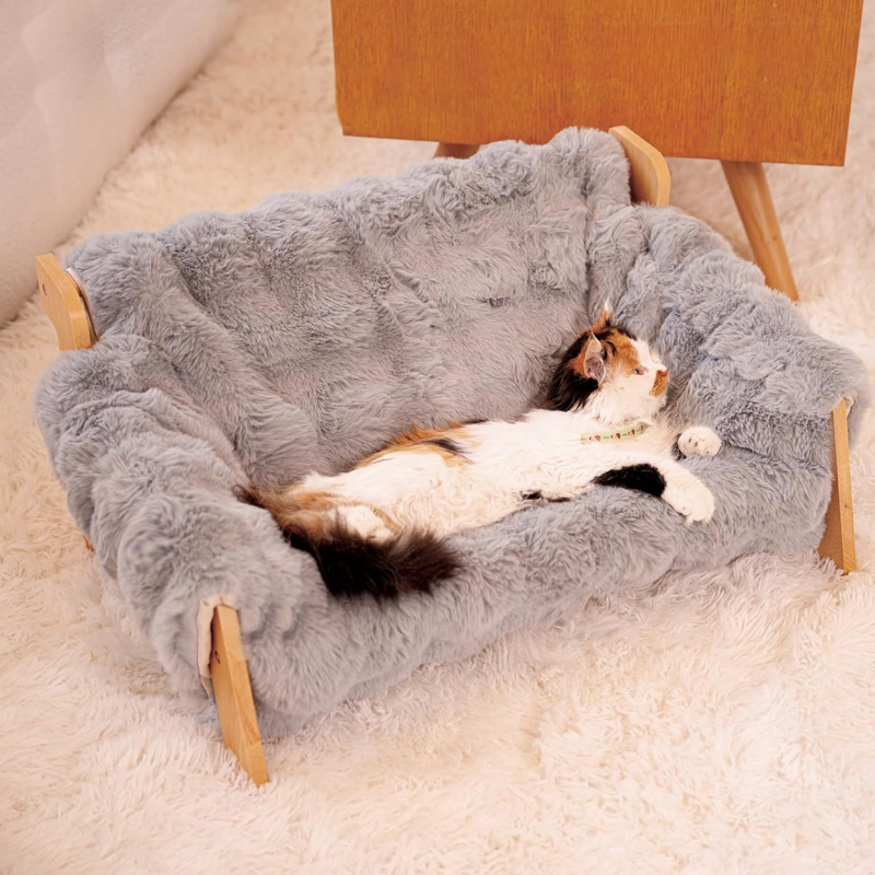 🐾 PROMO FLASH : 50% DE RÉDUCTION ! ✨ Lit Surélevé en Bois pour Animaux – Cadre Naturel & Coussin Peluche Ultra-Doux – Lavable en Machine for Confort Toutes Saisons 🛌
