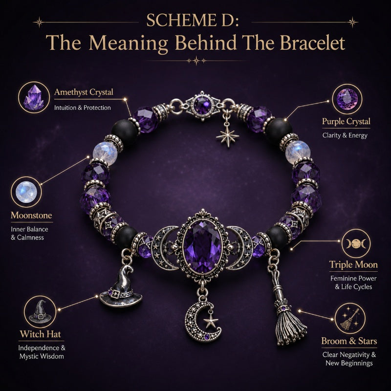 🏷️ PROMO –50 % ⏳ Bracelet Halloween – Perles en strass, charmes sorcière  – Thème violet élégant – Bande élastique durable – Taille ajustable – Idéal pour fêtes et tenues gothiques 🎃🔮✨
