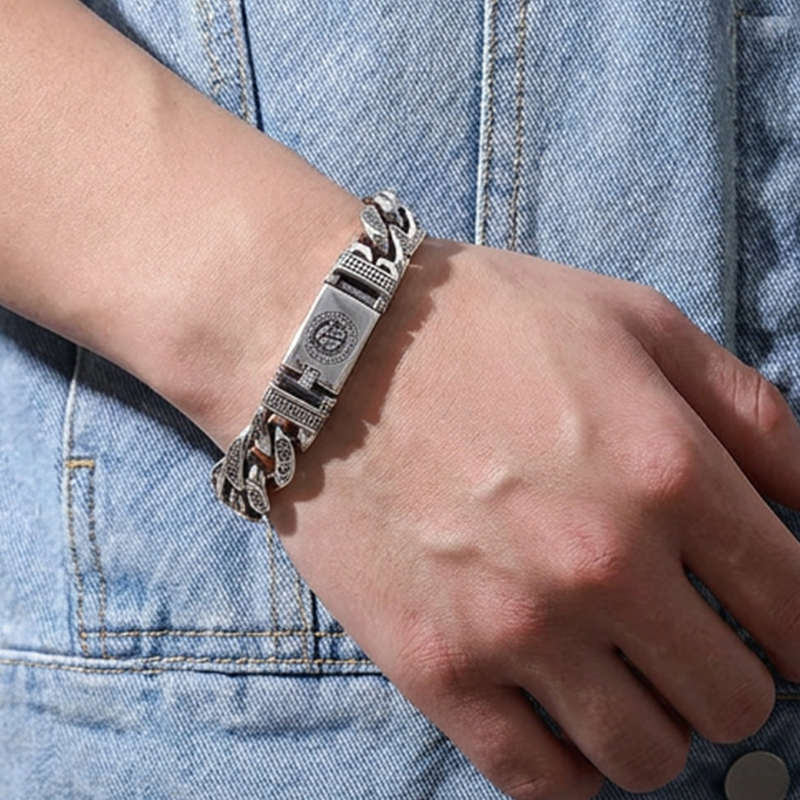💿 PROMO FLASH : 50% DE RÉDUCTION ! 🕉️ Bracelet Mantra Rétro pour Homme – Six Syllabes Gravées & Finition Argent Vintage – Double Chaîne, 18–22 cm for Style Spirituel ✨