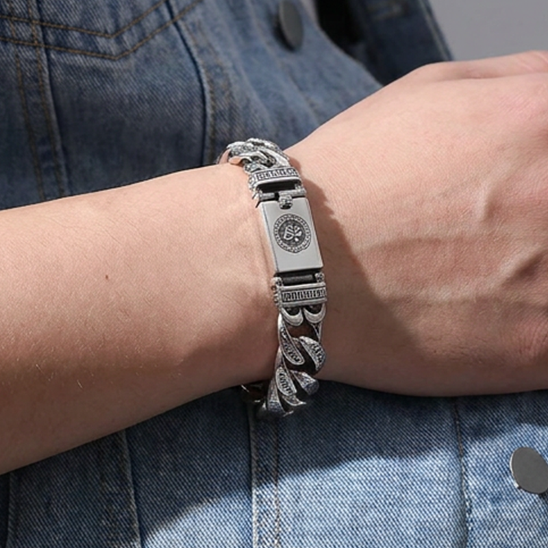💿 PROMO FLASH : 50% DE RÉDUCTION ! 🕉️ Bracelet Mantra Rétro pour Homme – Six Syllabes Gravées & Finition Argent Vintage – Double Chaîne, 18–22 cm for Style Spirituel ✨