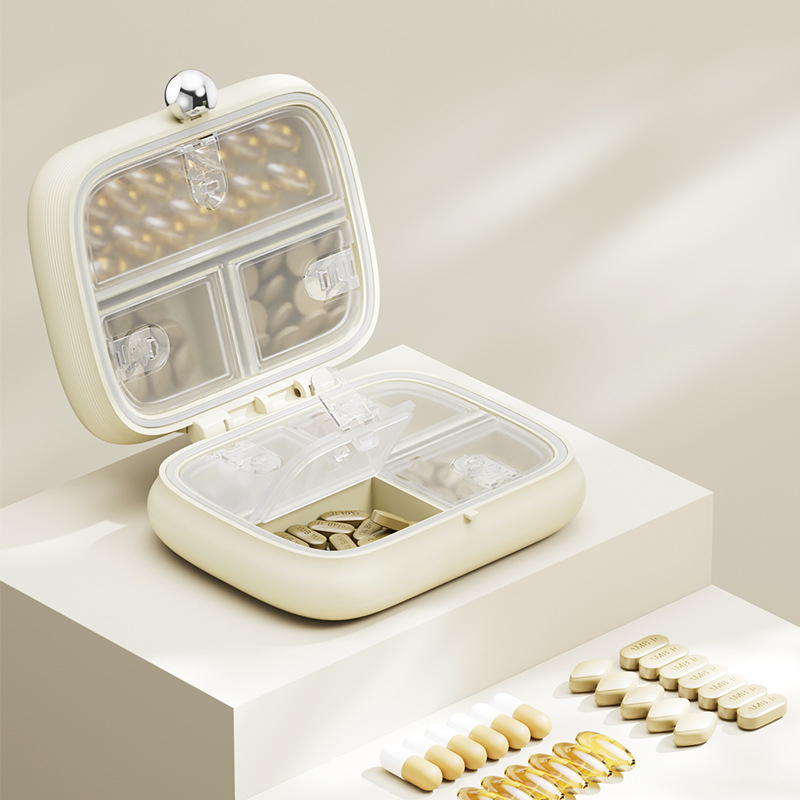 💊 Boîte à pilules de voyage 4 compartiments – Fini les oublis et les mélanges de médicaments – Design fin et léger, couvercle transparent – Idéal pour maison, bureau et déplacements ✈️