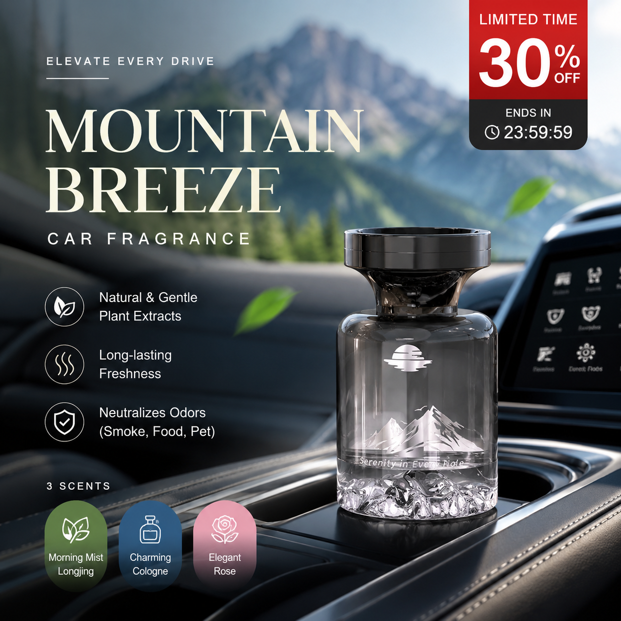 🥳 PROMO EXCEPTIONNELLE 2026 : –50 % ! 🌿 Désodorisant longue durée pour voiture, à base d’extraits naturels. Élimine odeurs de fumée et d’animaux. Fraîcheur garantie plusieurs semaines. Motif « montagne » – respirez à pleins poumons ! 💨✨