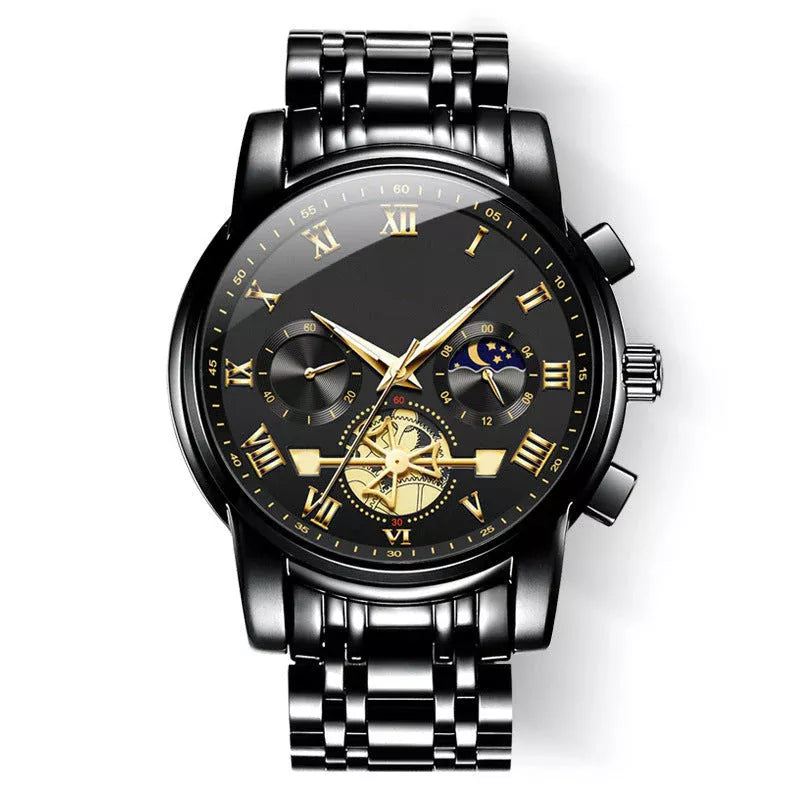 ⌚ PROMO FLASH : 50% DE RÉDUCTION ! ✨ Montre Homme Quartz Dodécagone de Luxe – Chronographe & Phase de Lune – Tourbillon Décoratif – Bracelet Acier Inoxydable 🎩