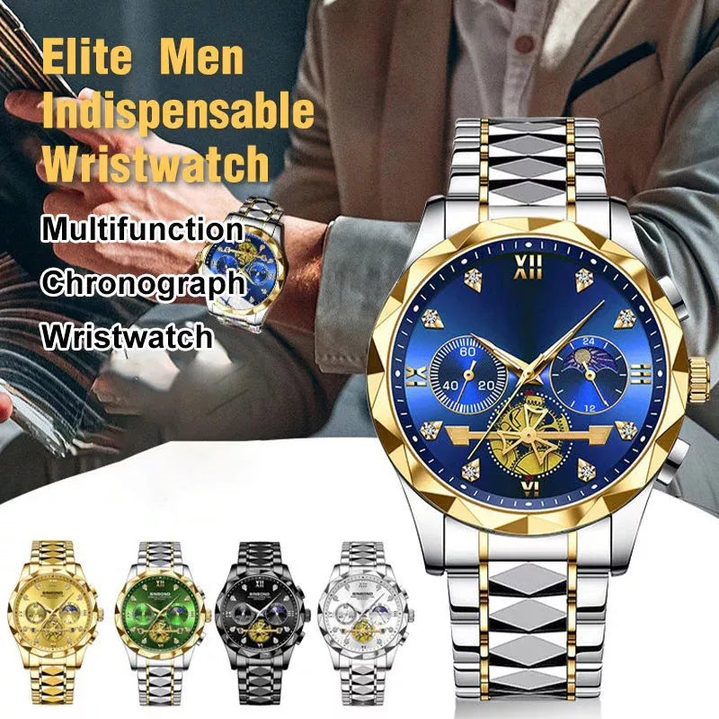⌚ PROMO FLASH : 50% DE RÉDUCTION ! ✨ Montre Homme Quartz Dodécagone de Luxe – Chronographe & Phase de Lune – Tourbillon Décoratif – Bracelet Acier Inoxydable 🎩