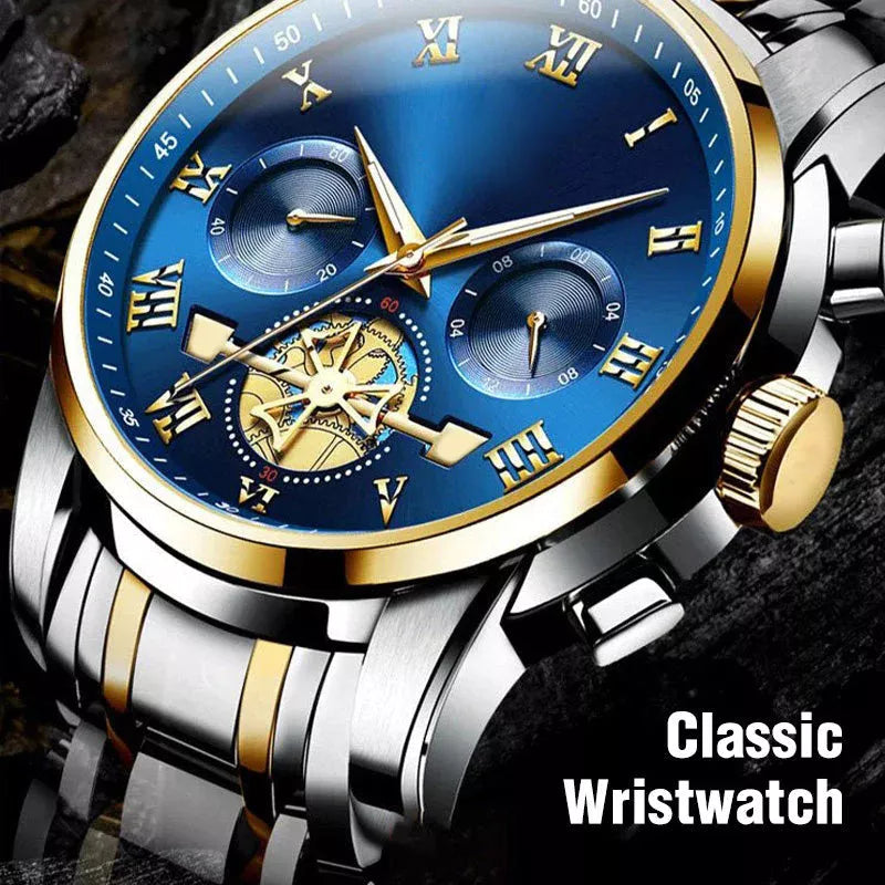 ⌚ PROMO FLASH : 50% DE RÉDUCTION ! ✨ Montre Homme Quartz Dodécagone de Luxe – Chronographe & Phase de Lune – Tourbillon Décoratif – Bracelet Acier Inoxydable 🎩